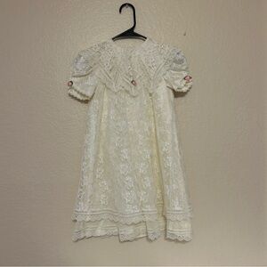 Vintage Jessica Mcclintock Girls Dress Size 5 Lace Flower Girl Floral Cream
